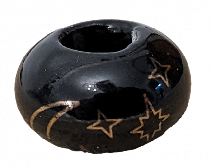 Keramik Perlen Schwarz lasiert mit Gold Mond Stenre - Schmuckherstellung 